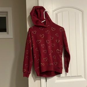 Red with golden hearts hoodie girl’s 10-12 size